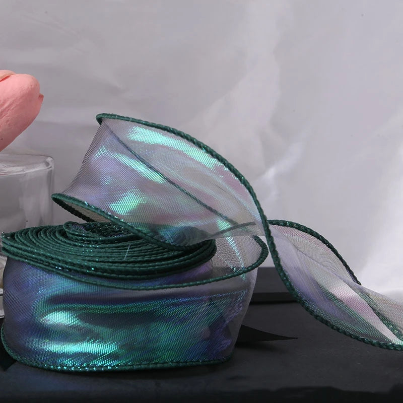40mm 10Yards Fishtail Organza Ribbon Reflective Iridescent Wavy Edge Ribbon for Gift Wrapping DIY Bow Bouquet Voile Ribbons -