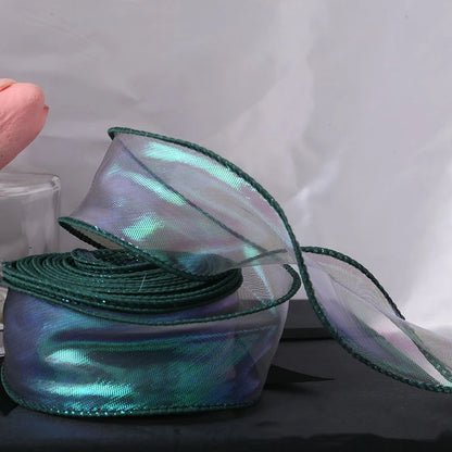 40mm 10Yards Fishtail Organza Ribbon Reflective Iridescent Wavy Edge Ribbon for Gift Wrapping DIY Bow Bouquet Voile Ribbons
