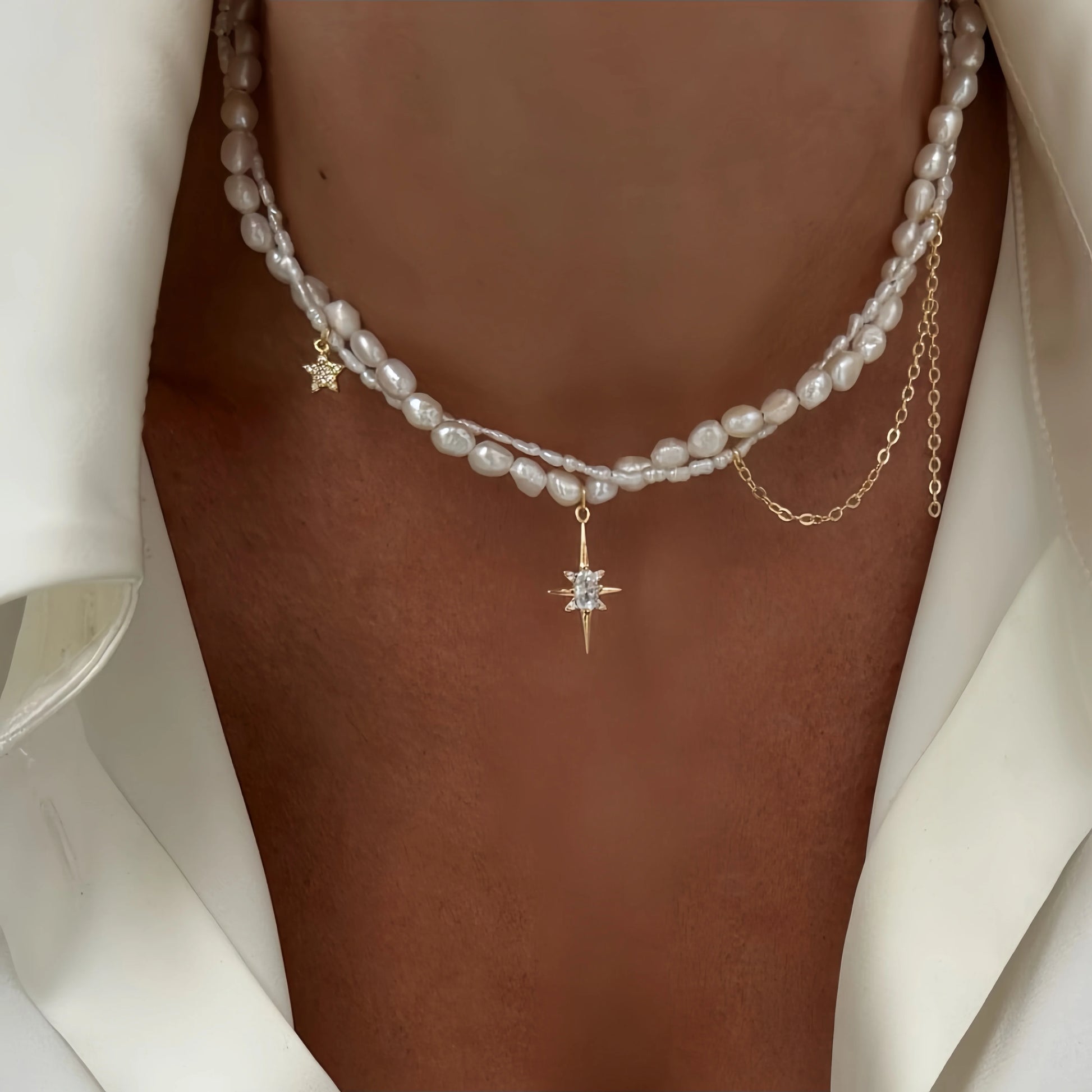 Minimalist Pearl Necklace for Women New Style Luxury Sensation Tassel Cold Tone Feng Shui Xiaomi Bead French Collar Chain - Q