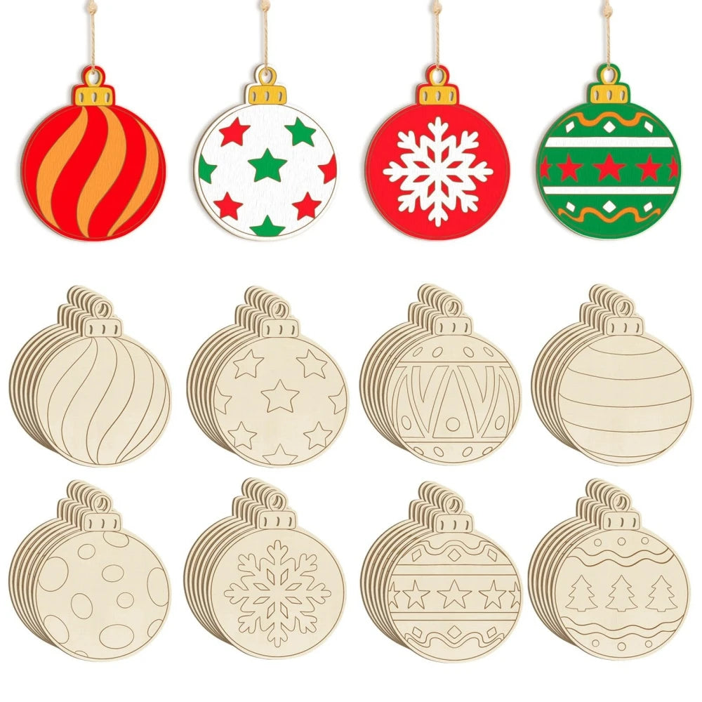 8/16/24Pcs Christmas Decorations Can Be Painted DIY Blank Wooden Christmas Balls New Year Birthday Decoration Crafts Party Gi