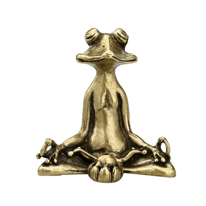 Antique Brass Meditation Zen Frog Statue Ornament Copper Animal Sculpture Incense Burner Home Desk Decorations Tea Pet - Yoga