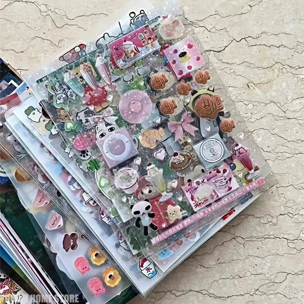 20 Sheets Vintage Glitter Stickers Transparent PET Cut Film Toploader Scrapbooking Deco Stickers Kawaii Journal Stickers