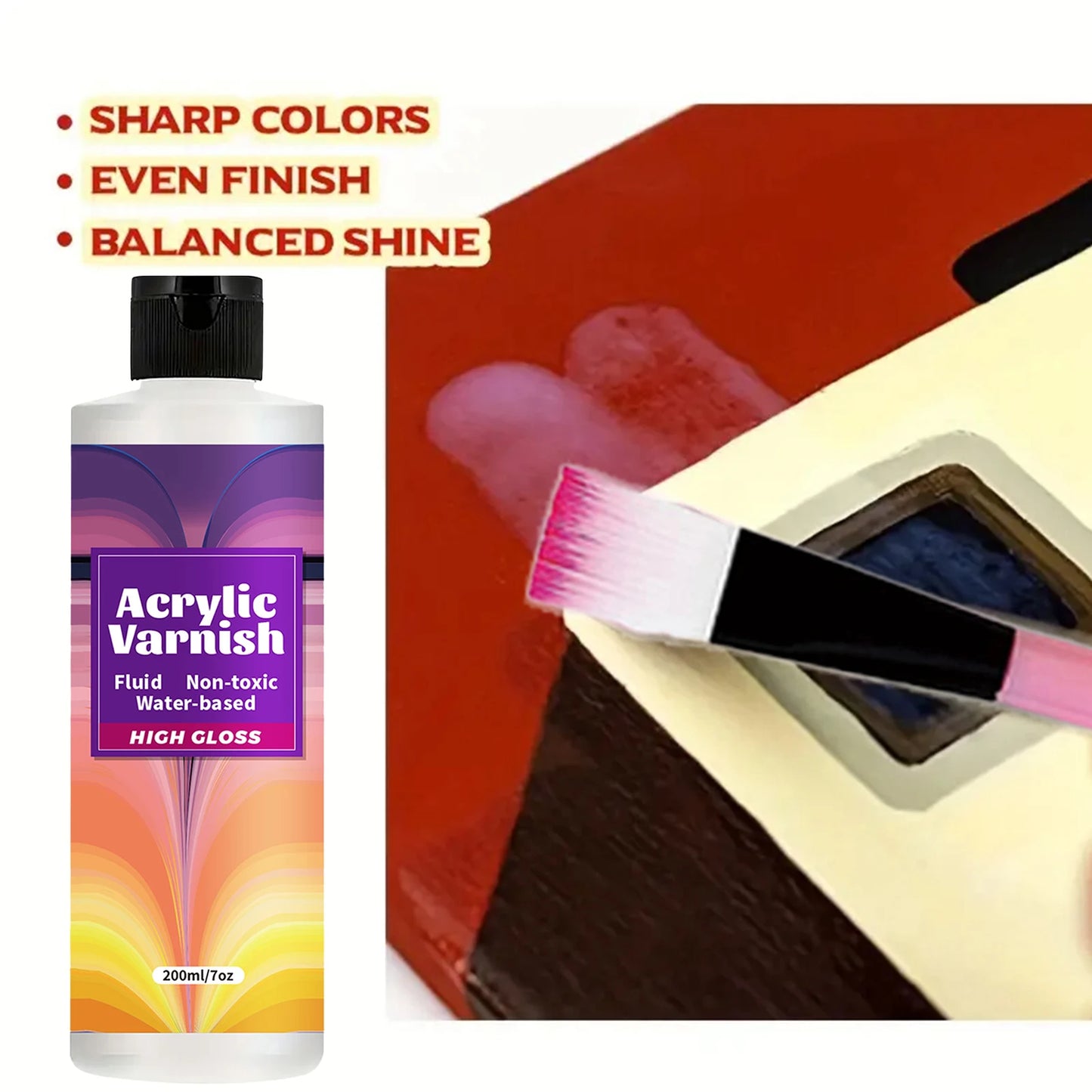 200ML Acrylic Varnish High Gloss Finish, Protective Clear Coat for Paintings, Non-Yellowing Waterproof Sealant, Anti-Cracking