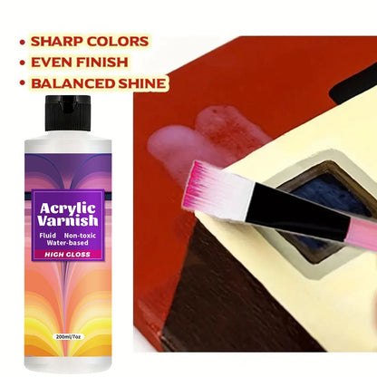 200ML Acrylic Varnish High Gloss Finish, Protective Clear Coat for Paintings, Non-Yellowing Waterproof Sealant, Anti-Cracking