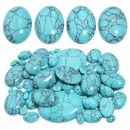 2-10pcs Natural Blue Turquoise Cabochons Oval Flat Back Cabochon Loose Beads For Jewelry Making DIY Ring Necklace Accessories
