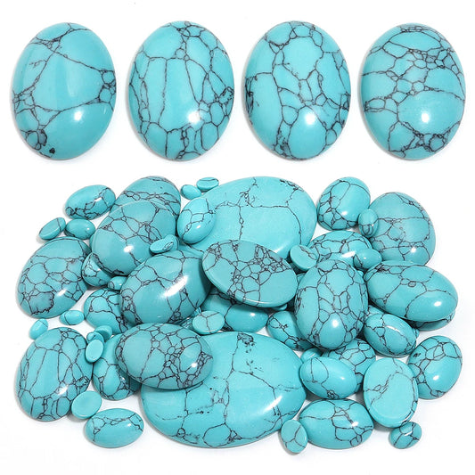 2-10pcs Natural Blue Turquoise Cabochons Oval Flat Back Cabochon Loose Beads For Jewelry Making DIY Ring Necklace Accessories