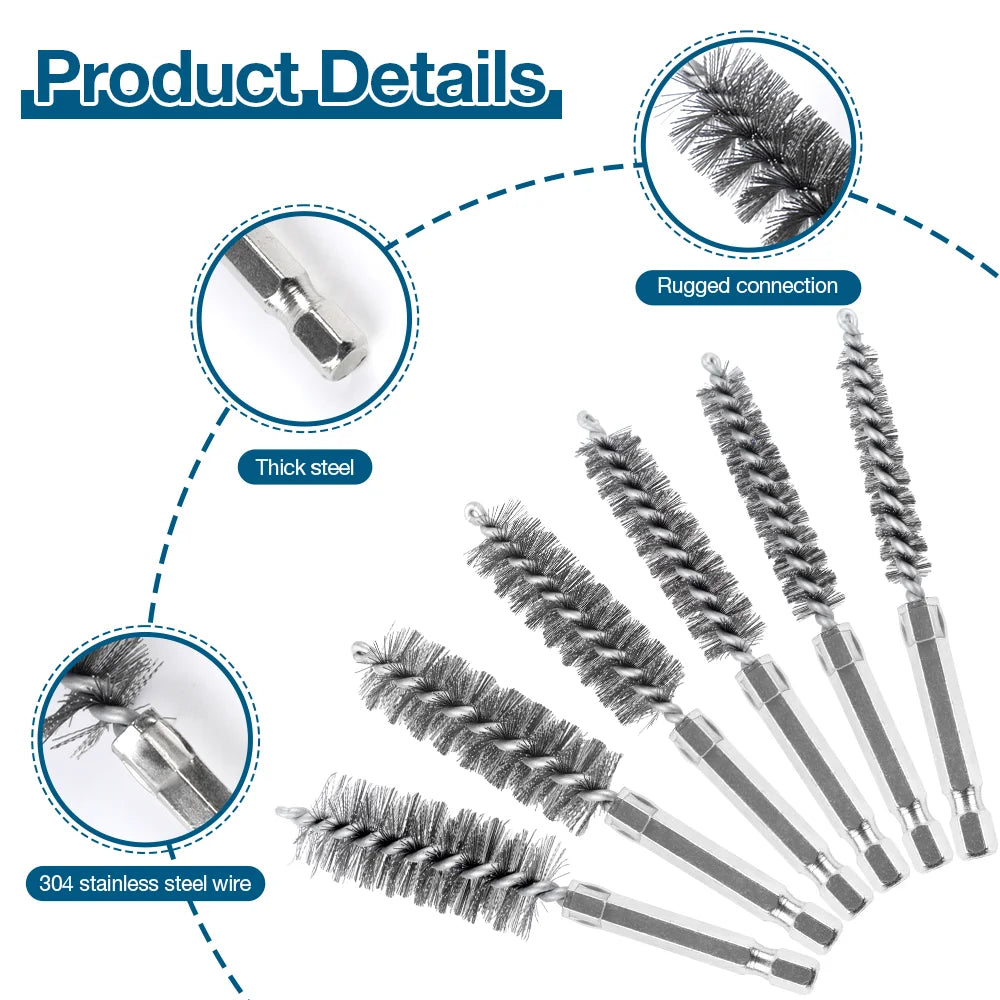 6/12Pcs Stainless Steel Wire Brush,Drilling Cleaning Brush Set, 1/4 Inch Hexagonal Handle, Grinding Polishing Rust Removal To