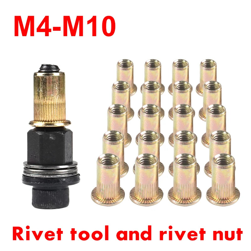 21pcs+1pc Hand Rivet Nut Manual Riveter Nut Tool Accessory for Nuts M4 M5 M6 M8 M10 Simple Installation