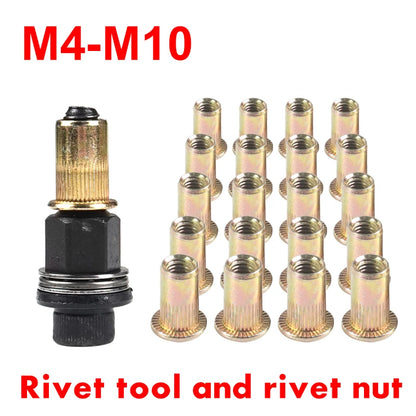 21pcs+1pc Hand Rivet Nut Manual Riveter Nut Tool Accessory for Nuts M4 M5 M6 M8 M10 Simple Installation