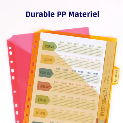 10-Pack 5 Color Binder Dividers with Pockets & Tabs, A4 PP Index Dividers for 2/3/4/11 Ring Binders, Office School Organizati