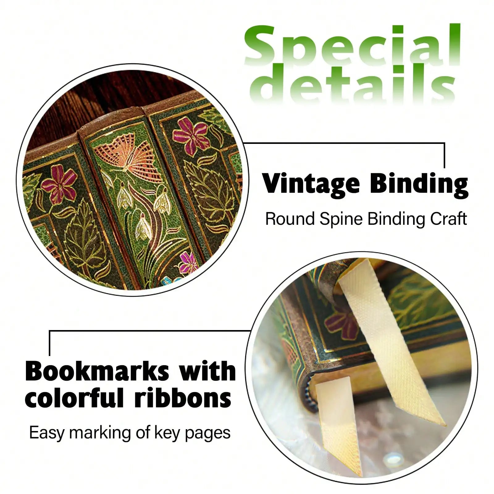 256-Page Vintage Floral Journal - Gold Foil Hardcover Diary with Bookmark, Butterfly Colored Pages, Luxury Travel Notebook&Gi