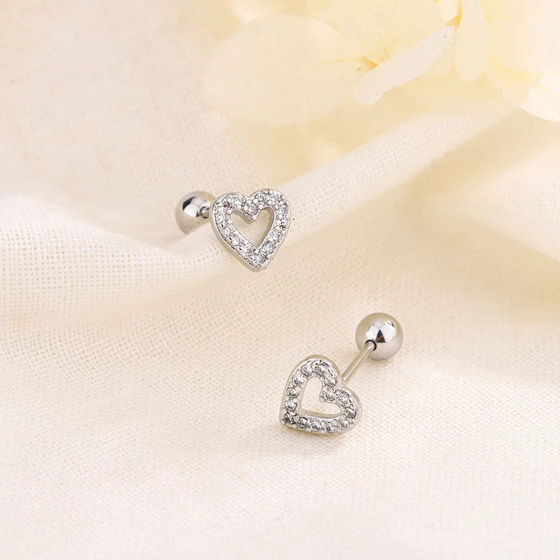 New Fashion Heart Stud Earrings for Women Hypoallergenic Screw Cartilage Helix Earring Girls Piercing Accessories Jewelry Gif