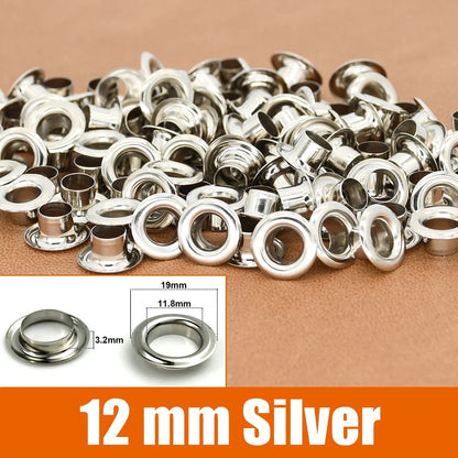 100sets 6/8/10/12mm Brass Eyelets with Washers Grommet Repairing Round Eye Rings for Shoes Bag Clothing Skin Belt Hat - 12mm 