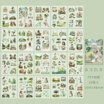 20pcs PET Stickers Season Series PET Decorative Stickers DIY Diary Girls Scrapbooking Material Decor Album Stationery Sticker