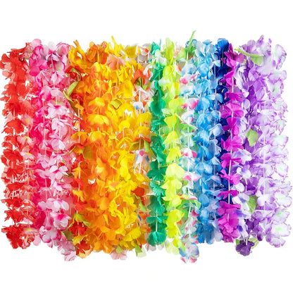 10/20/50pcs Hawaiian Flower Wreath Necklace Summer Tropical Birthday Party Decoration Luau Wedding Artificial Flower Garland 