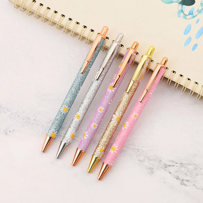 Ballpoint Pen, Metal Daisy Kawaii, 5 Pieces, For School, DIY Crafts