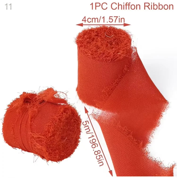 5m/Roll Frayed Silk Ribbon Edged Wrinkle Chiffon Handmade Ripped Wedding Party Flower Bouquet Gift Packing Decorations DIY Cr