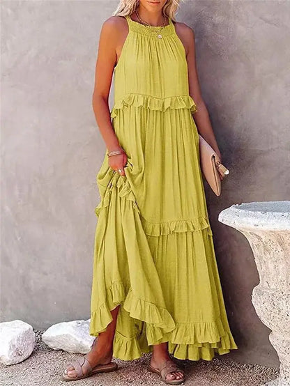 Lotus leaf edge dresses for women - YELLOW / S
