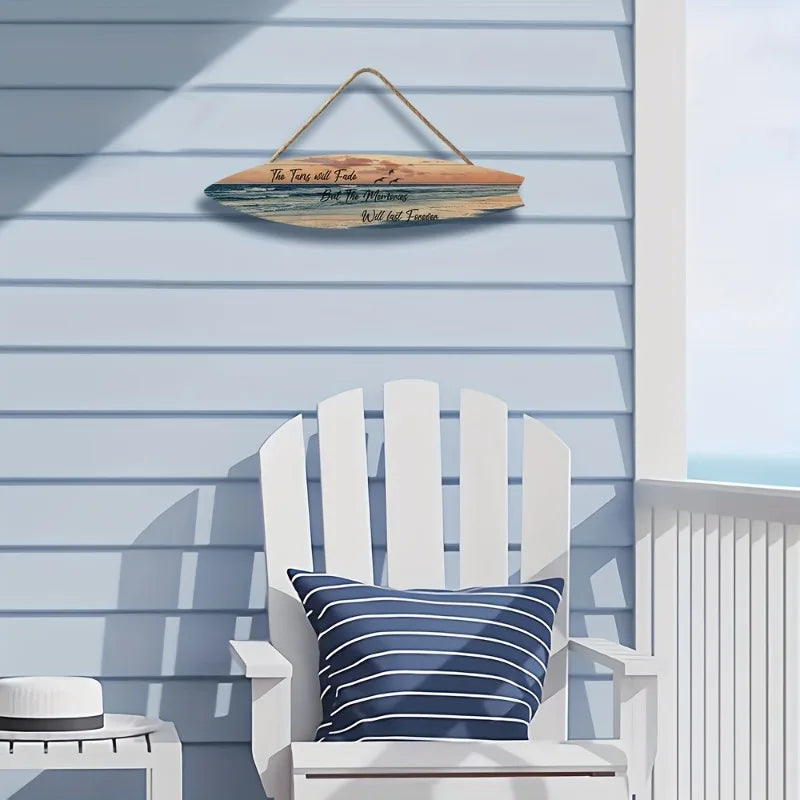 Beach Style Surfboard Wall Decor - Tropical Seascape Art on Wood-Like Material - Lightfast Design for Indoor/Outdoor Use