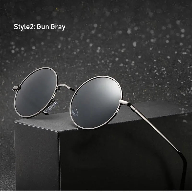 Retro Vintage Round Polarized Sunglasses Men Brand Designer Sun Glasses Women Alloy Metal Frame Black Lens Eyewear Driving UV