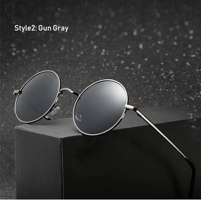 Retro Vintage Round Polarized Sunglasses Men Brand Designer Sun Glasses Women Alloy Metal Frame Black Lens Eyewear Driving UV