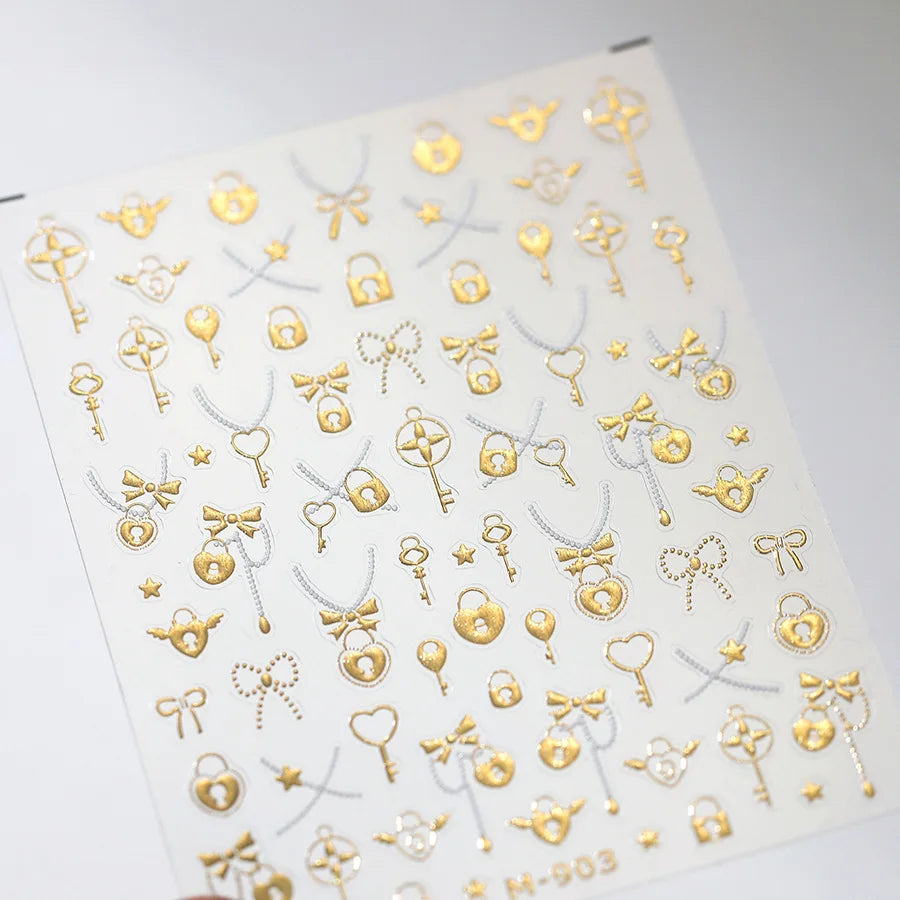 Gold Silver Metal Nail Stickers Dark Retro High-end Cross Nail Art Accessories Sticker Back Blue Nails 3D Decorations Decals 