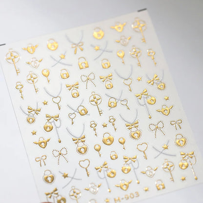 Gold Silver Metal Nail Stickers Dark Retro High-end Cross Nail Art Accessories Sticker Back Blue Nails 3D Decorations Decals 