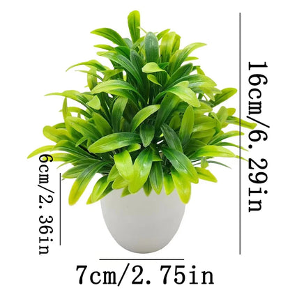 Artificial Bonsai Plant Window Sill Office Table Desktop Decoration Plastic Fake Plant Potted Home Decor - Arhat grass