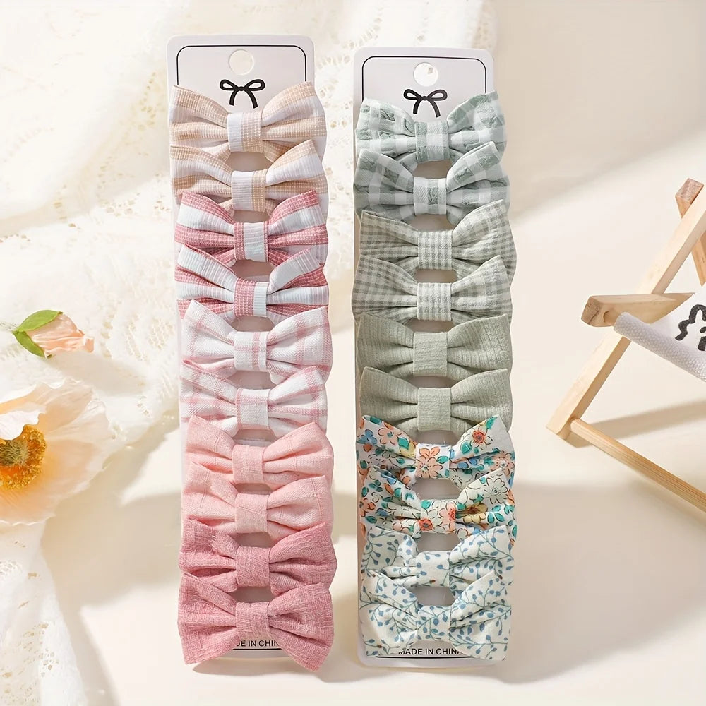 BABY BOWS 20Pcs/set Handmade Fabric Printed Barrette Boutique Mini Boutique Bangs Bow Hair Clip Ins Daisy Hairgripes - FJ4903