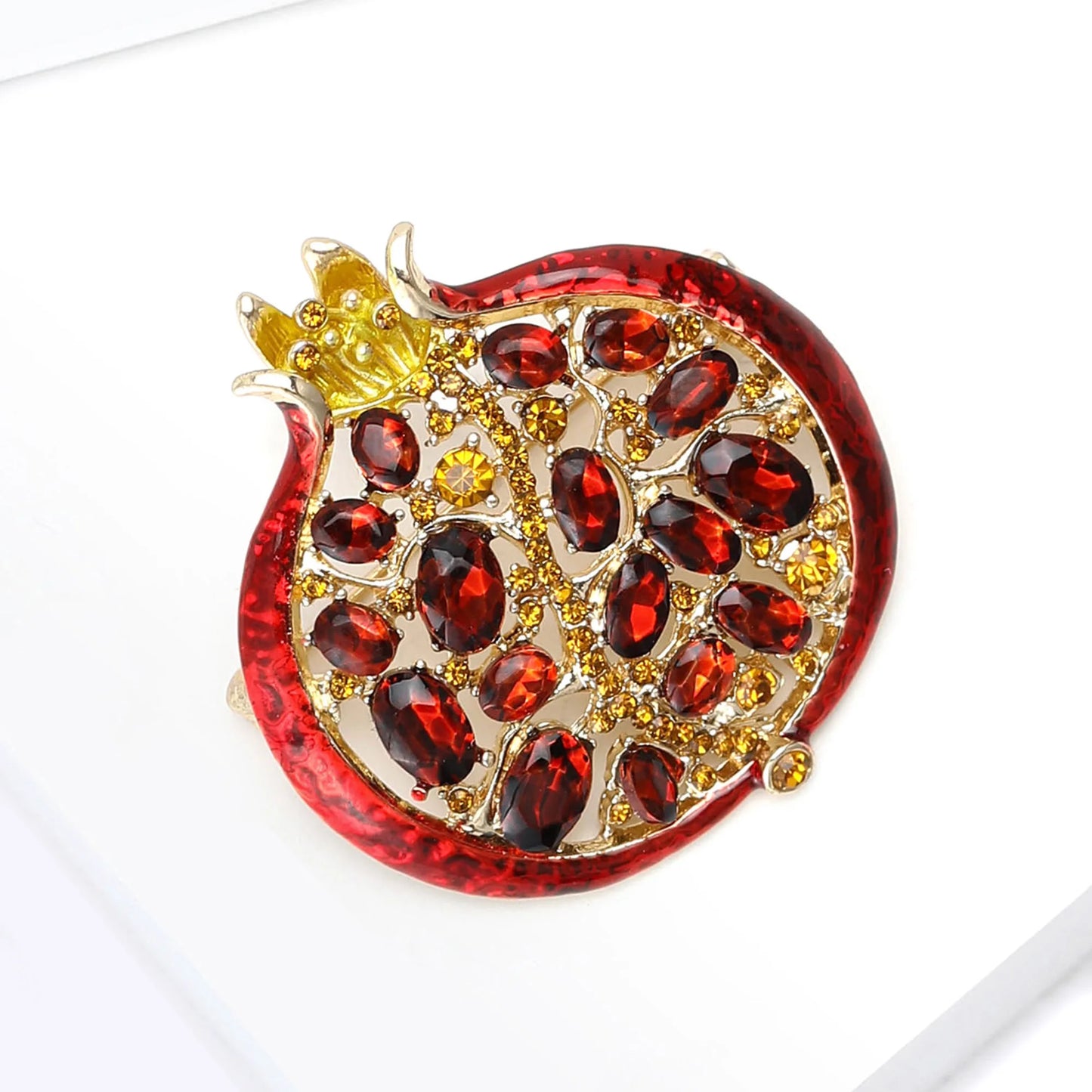 Beaut&Berry Luxury Rhinestone Pomegranate Brooches for Women Enamel Fruit Plant Pins Casual Party Accessories New Gifts Frien