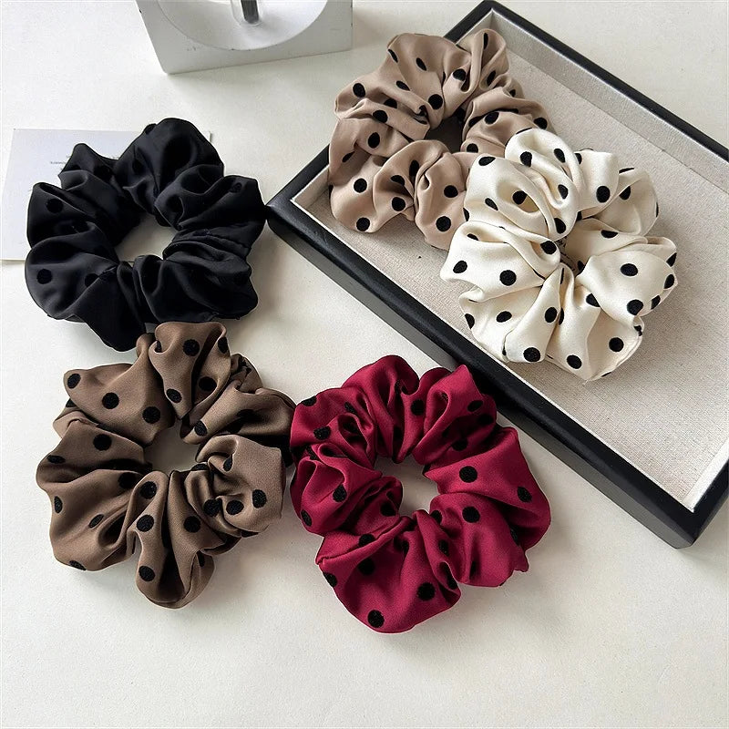 Korean Women Hair Simple Satin Scrunchies Wave Point Hair Band For Girls Ponytail Holder Rubber Bands Hair Ties Hair Accessor