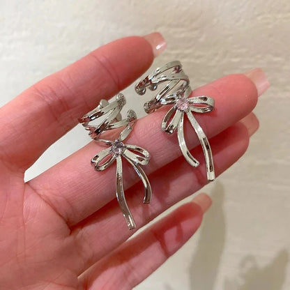 Girls New Ribbon Aesthetics Ear Clips Ballet Style Ribbon Bow-knot Ear Cuff Women Korean Fashion Kpop Earring Jewelry - 01