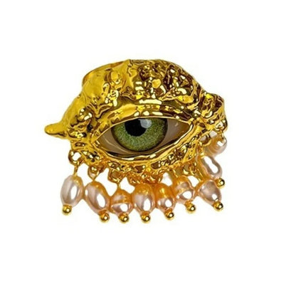 Aesthetic Vintage Devil's Eye Ring Tassels Imitated Pearl Glaze Ring Trendy Delicate Opening Finger Ring Party Favors