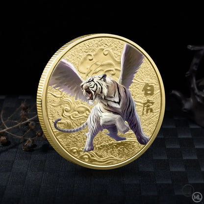 Chinese Mythical Beasts Coins Collectibles Dragon Coin Tiger Suzaku Zodiac Tai Chi Commemorative Medal Luck