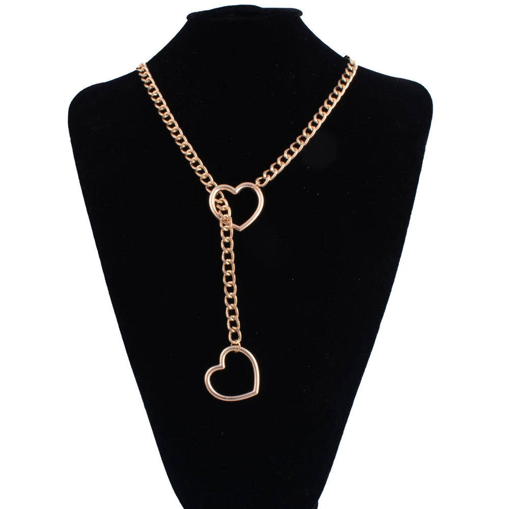 Heart Slip Chain Necklace For Women Fashion Punk Rock Goth Choker Jewelry Accessories - goldcolor / 32in