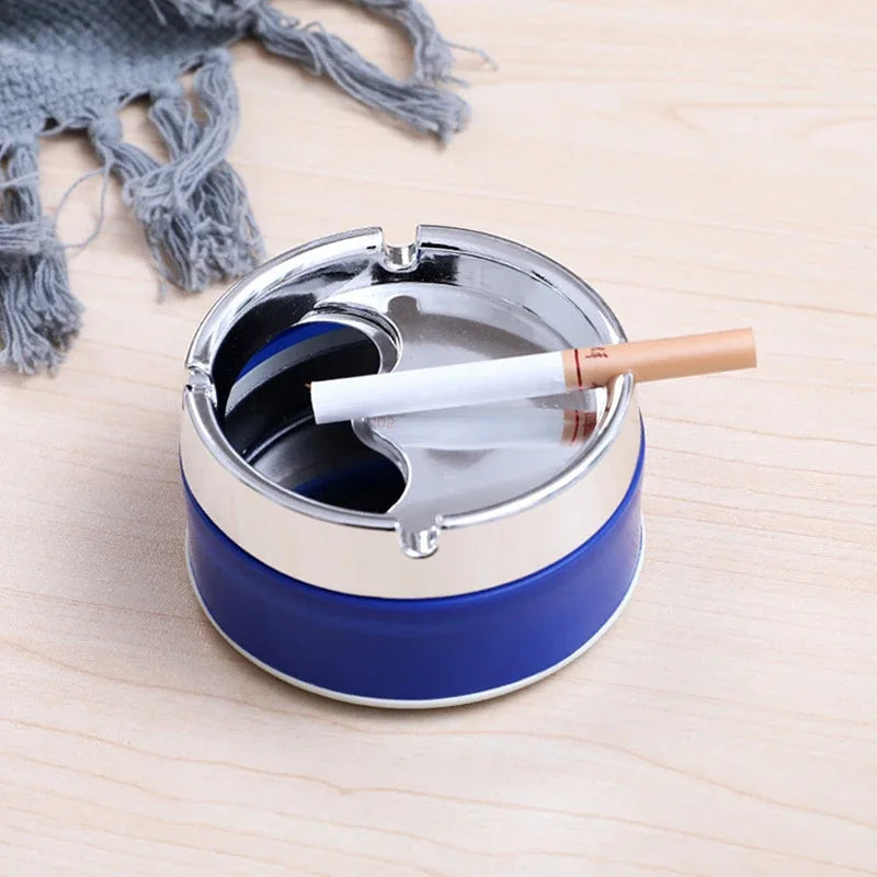 Stainless Steel Round Windproof Ashtray with 360° Rotating Lid for Home Office Living Room Decoration Men Sealing Ashtrays 9*