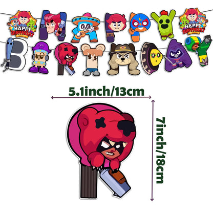 Battle Balloons Happy Birthday Banner Fight Game Party Decoration Brawled Background Cake Topper Disposable Tableware Keychai