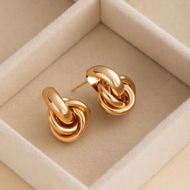 Fashion Stainless Steel Chunky Knot Earrings for Women Vintage Simple Multi-layer Circle Round Drop Earrings Punk Jewelry Gif