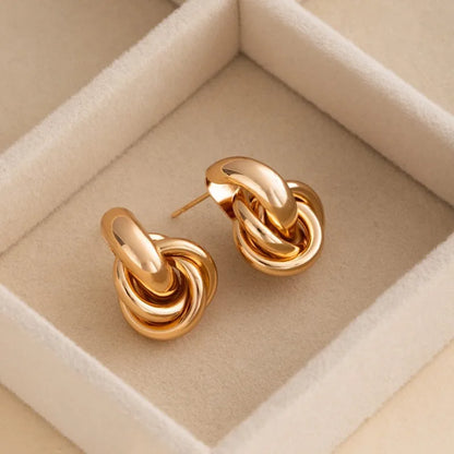 Fashion Stainless Steel Chunky Knot Earrings for Women Vintage Simple Multi-layer Circle Round Drop Earrings Punk Jewelry Gif