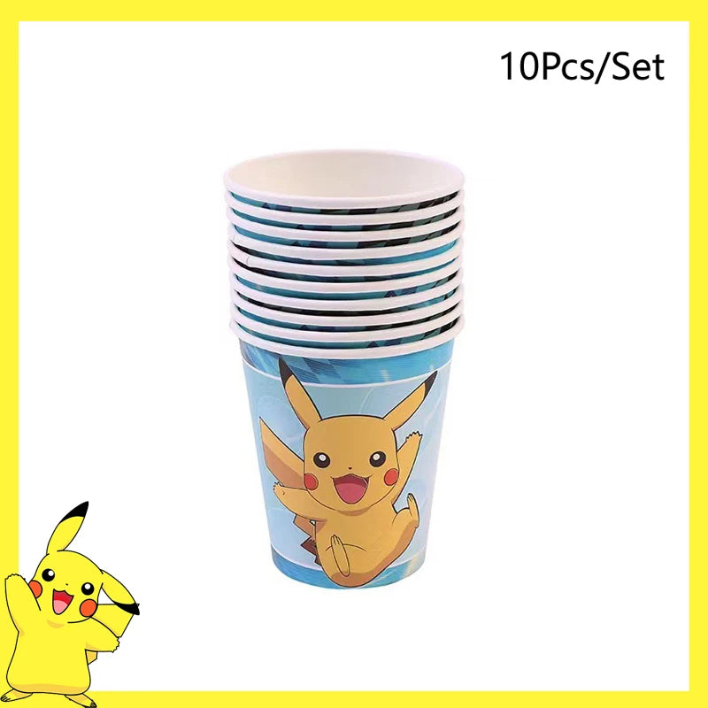 Pokemon Birthday Party Decoration Pikachu Disposable Tableware Cup Napkin Plate Tablecloth Baby Shower Cake Topper Flag Ballo