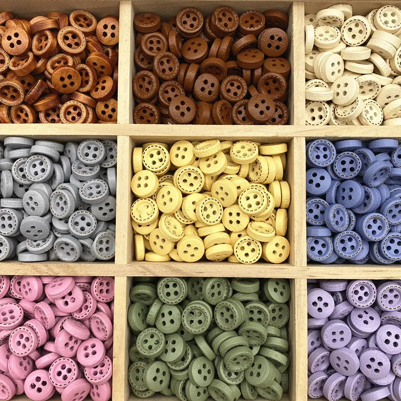 50pcs 10mm 4hole Mini Color Kids Buttons Wood Buttons Clothing Wedding Decoration Sewing Accessories