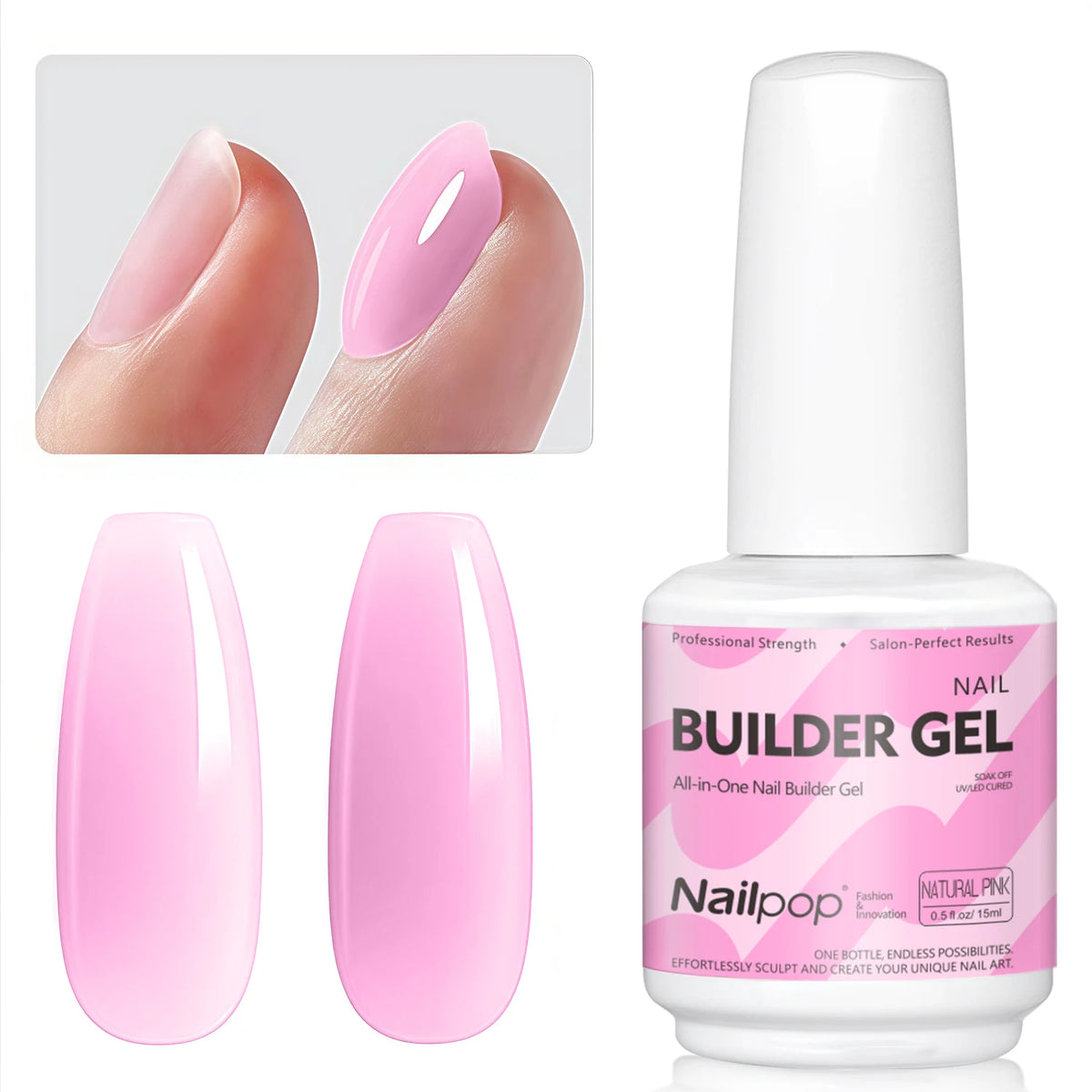 Nailpop 7IN1 Multi-Functional Builder Gel 4Colors Extension Strength Apex Building Base for Beginner Friendly Manicure 15ml