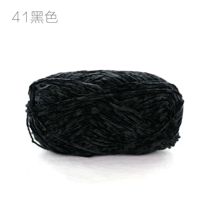 Pear Lustre Chenille Yarn 148Meters/Skein 2mm Thin Pleuche Wool Rope for Hand Crochet Dolls Shoes Materials - 41 black