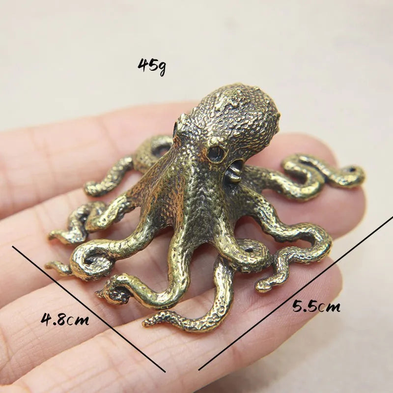 Brass Retro Octopus Cuttlefish Creative Marine Organism Office Desktop Ornament Accessories Small Tea Pet Souvenir Gifts - A