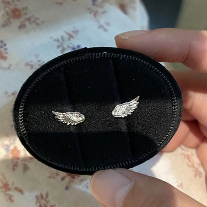 Fashion Zircon Wing Stud Earrings for Women Luxury Shiny Crystal Creative Angel Wings Cross Silver Color Ear Studs Jewelry Gi