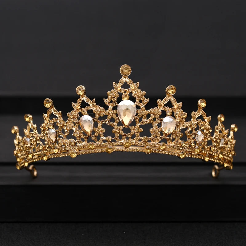 Bridal Baroque Rhinestones Crystal Tiaras Wedding Crown Hair Jewelry for Women Party Crowns Bride Accessory - Gold B