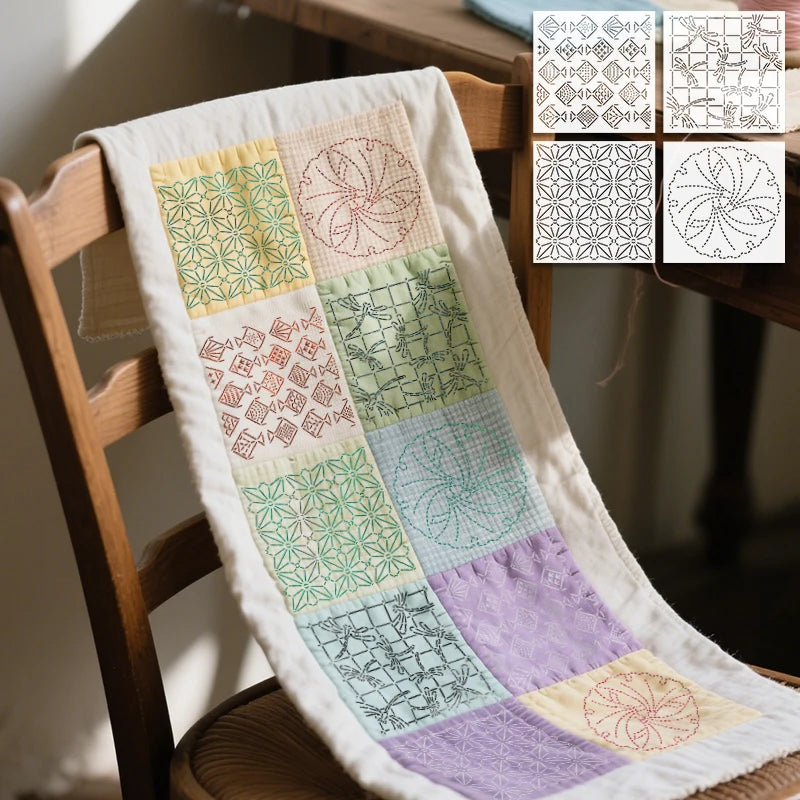 YOMDID 4pcs Sashiko Embroidery Templates DIY Embroidery Pattern Quilting Templates Reusable PET Stencils for Quilting and Cra
