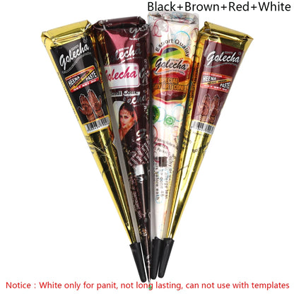 GOLECHA Black Brown Red White Henna Cones Indian Henna Tattoo Paste For Temporary Tattoo Body Art Sticker Mehndi Body Paint -