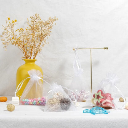50pcs White Sheer Organza Bag Jewelry Gift Party Favor Bags with Drawstring for Wedding Christmas Small Jewelry Storage