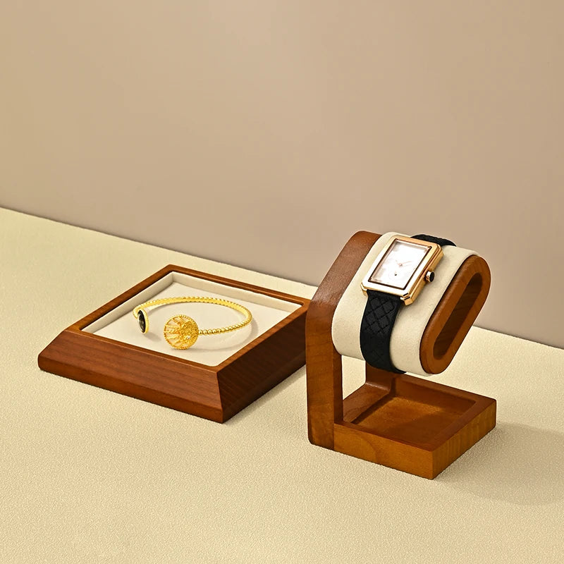 WoodTen Solid Wood Watches Display Stands Base Watch Necklace Bracelet Organizer Rack Bangle Scrunchie Headband Showcase Stan